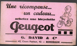 Buvard Bicyclette PEUGEOT : David, Bordeaux (PPP3232) - P