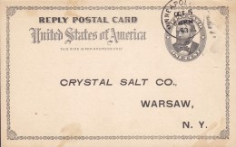 United States Postal Stationery Ganzsache Entier Reply Card MINNEAPOLIS 1893 PRIVATE PRINT "Crystal Salt Co." (2 Scans) - ...-1900