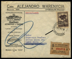 Registered Cover With Advertising Corner Card Of An Authorized Dealer, Sent From "APOSTOLES" (Misiones) To Buenos... - Briefe U. Dokumente
