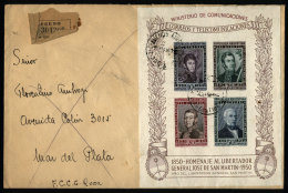 Express Cover Sent From Buenos Aires To Mar Del Plata On 14/SE/1950, Franked With Souvenir Sheet GJ.13 Centenary Of... - Briefe U. Dokumente