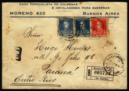 Cover With Corner Card, Sent From Buenos Aires To Paraná On 1/NO/1929, Franked With 5c, 12c And 20c. San... - Brieven En Documenten