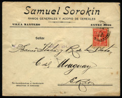 Cover With Advertising For A Cereal Wholesale Store, Sent From Villa Mantero To Concepción Del Uruguay In... - Lettres & Documents