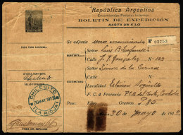 Dispatch Note Of Parcel Post Of Up To 1 Kilo Sent From "CHILECITO" (La Rioja) To Estación Argüello... - Brieven En Documenten