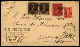 Registered Stationery Envelope, Sent "SIN RETORNO" From San Juan On 1/FE/1903, Franked With 5+12c., Very Nice. - Lettres & Documents