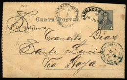 Lettercard With Oval Postmark Of "BARRACAS AL SUD", And Arrival Mark Of "SANTA LUCIA" (Corrientes) And Transit Of... - Lettres & Documents