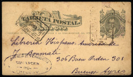Postal Card Sent To Buenos Aires On 5/AU/1886 With Rectangular Cancel Of C. DEL URUGUAY, VF Quality - Lettres & Documents