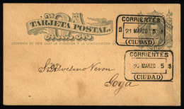 4c. Postal Card Sent To Goya, With 2 Rectangular Postmarks Of "CORRIENTES" For 22 And 22/MAR/1885, VF Quality - Brieven En Documenten