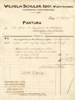 ISNY  WÜRTTEMBERG WILHELM SCHULER / FILTRIESTEIN UND FILTERFABRIK 1911 - Other & Unclassified