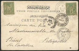 Postcard Franked With French Stamps Of 5c. X2, Sent From Constantinople To BRAZIL On 2/MAY/1902, VF Quality And... - Autres & Non Classés