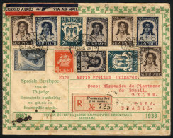 Registered Cover Sent From Paramaribo To Belem (Brazil) On 30/JUN/1938, Nice Multicolor Postage, Special Flight! - Suriname