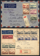 2 Registered Airmail Covers Sent To Brazil In 1946/7 With Very Colorful Postages! - Other & Unclassified