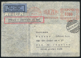 Airmail Cover Sent From Winterthur To Rio De Janeiro On 23/MAR/1935 With Meter Postage Of 3Fr., And French Transit... - Andere & Zonder Classificatie