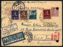 Uprated Postal Card Sent By Registered Airmail From Bucaresti To Rio De Janeiro (Brazil) On 17/AU/1941, Via LATI,... - Autres & Non Classés