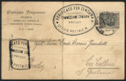 Card Franked With 30c. And Sent From Padova To La Cotton (Venezia) On 4/MAY/1929, Interesting CENSOR Marks! - Other & Unclassified