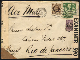 Airmail Cover Sent From Manchester To Rio De Janeiro On 22/MAY/1943, With Nice Postage And Double Censorship, VF... - Autres & Non Classés