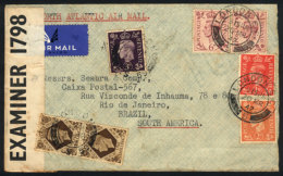 Airmail Cover Sent From London To Rio De Janeiro On 20/MAR/1942, Censored, Nice Multicolor Postage! - Autres & Non Classés