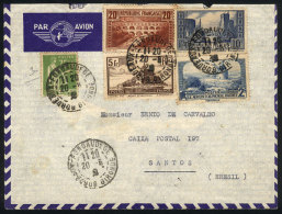 Airmail Cover Sent From Bordeaux To Brasil On 20/AU/1938, Nice Postage Of 37.75Fr., Minor Defects, Very Nice! - Lettres & Documents