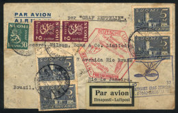 ZEPPELIN: Airmail Cover Sent From Helsingfors To Rio De Janeiro On 28/JUN/1933, With 2 Special Flight Handstamps,... - Other & Unclassified