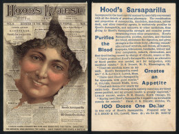 Old Advertising Card For "Hood's Sarsaparilla" (medicine), Image Of Beautiful Lady And Periodical, Fine Quality - Other & Unclassified