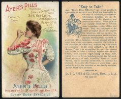 Old Advertising Card For "Ayer´s Pills" (medicine), With Lithograph Image Of Beautiful Lady, Fine Quality - Sonstige & Ohne Zuordnung