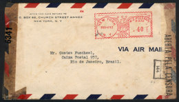 Cover Sent From New York To Rio On 6/MAR/1943, DOUBLE CENSORSHIP, Interesting! - Poststempel