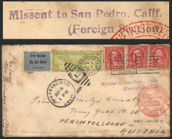 Airmail Cover Sent From San Francisco To Austria On 4/JUN/1934, Sent By Mistake To San Pedro (violet Mark "MISSENT... - Poststempel