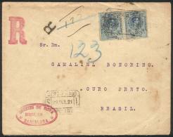 Registered Cover Sent From Barcelona To Ouro Preto (Brazil) On 29/OC/1921, Interesting! - Covers & Documents