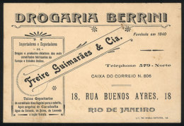 Old Trade Card Of Drugstore "Berrini" In Rio De Janeiro, Very Fine - Other & Unclassified