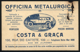 Old Trade Card Of Metallurgical Workshop For Cars "Costa & Graca" In Rio De Janeiro, Nice Image Of Vintage Car,... - Other & Unclassified