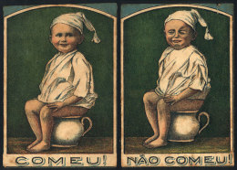 2 Old Cards With Views Of Little Boy On The Potty, Advertising Food For Children?, Minor Defects - Other & Unclassified