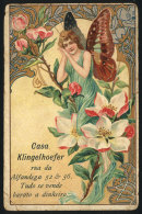 Nice Old Advertising Card Of "Casa Klingelhoefer", With Angel And Flowers, Folded Covers, Fine Quality - Other & Unclassified