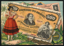 Old Trading Card With View Of Banknote And Beautiful Lady, Fine Quality - Other & Unclassified