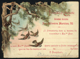 Invitation Card Of 1893 To The Inauguration Ball Of The Club Frontao Do Cattete In Rio De Janeiro, Embossed And Cut... - Other & Unclassified