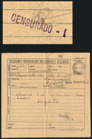 Telegram Sent To Belo Horizonte On 6/JUN/1938 With Very Interesting CENSOR MARK "CENSURADO-1 In Violet And Signed",... - Briefe U. Dokumente