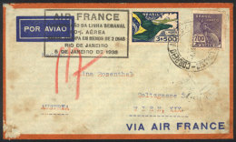 Airmail Cover Sent From Rio To Austria On 4/JA/1936 Via Air France, On The FIRST FLIGHT Of The Weekly 100% Airmail... - Briefe U. Dokumente