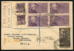 Registered Airmai Cover Sent To England On 4/JA/1936, With Nice Postage Including A Block Of 4 RHM.C-94, Very... - Covers & Documents