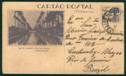 100Rs. Postal Card Illustrated With View Of Rio De Janeiro (Canal Do Mangue), Sent To Rio On 27/JA/1934, Very Nice! - Covers & Documents