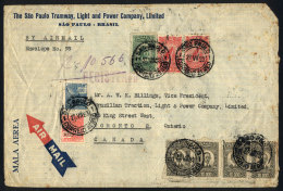 Registered Airmail Cover Sent From Sao Paulo To Canadá On 27/JUL/1933, With Spectacular Postage Of... - Lettres & Documents