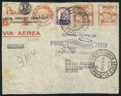 Front Of A Commercial Envelope Sent From Rio To Switzerland On 15/SE/1932 Via ZEPPELIN, With Mixed Postage Meter... - Brieven En Documenten