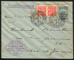 3/SE/1931 Recife - Rio De Janeiro, Cover Sent Via ZEPPELIN, Light Spots, Very Nice! - Covers & Documents