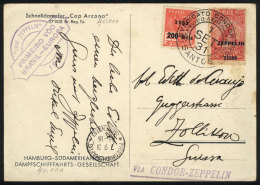 Postcard With View Of Ocean Liner Cap Arcona, Sent Via ZEPPELIN From Santos To Switzerland On 1/SE/1931, With... - Lettres & Documents