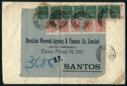 Airmail Cover Sent From Parana To Santos On 4/JUL/1930 By Condor, Franked With 10,600Rs., Very Attractive! - Lettres & Documents