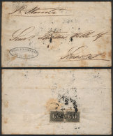 Folded Cover Sent From Rio To Santos In 1858, Franked On Back With Pair Of 60r. Black (Sc.24), Broken To Open The... - Lettres & Documents