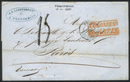 Folded Cover Sent From PERNAMBUCO To Paris On 19/NO/1855 By British Mail, It Bears Interesting Postal And Due Marks... - Briefe U. Dokumente