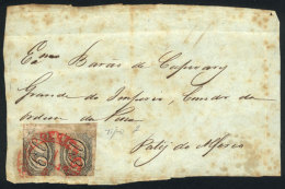 Front Of A Folded Cover Posted On 1/MAR/1849, Franked With Pair Of "slanted Numeral" 60Rs. (Sc.9), Stained, All The... - Lettres & Documents