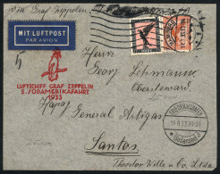 Cover Flown Via ZEPPELIN, From Hamburg To Santos (Brazil) On 17/AU/1933, Franked By C31+C32, With Friedrichshafen... - Covers & Documents