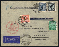 Cover Flown Via ZEPPELIN, From Hamburg To Santos (Brazil) On 4/AU/1933, Franked By Sc.C33 + Other Values (total... - Briefe U. Dokumente