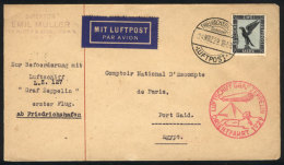 Cover Flown By ZEPPELIN From Friedrichshafen To Egypt On 24/MAR/1929, With Special Handstamp Of The Flight And... - Brieven En Documenten