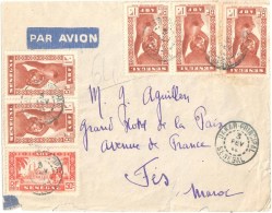 3485 SENEGAL Dakar Principal  1 F Brun Rouge Yv 164 50 C Rouge Yv 125 Djourbel Ob 3 2 1944 Dest Fes Maroc - Lettres & Documents