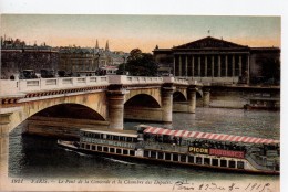 CPA.1915.Bateaux.Paris.Le Pont De La Concorde Et La Chambre Des Députés.animée Bateau Croisière Publicité.voitures. - Houseboats